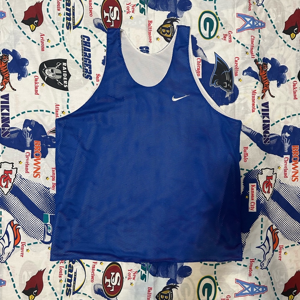 Vintage Nike Blue and White Reversible Heavy Basketball Jersey
